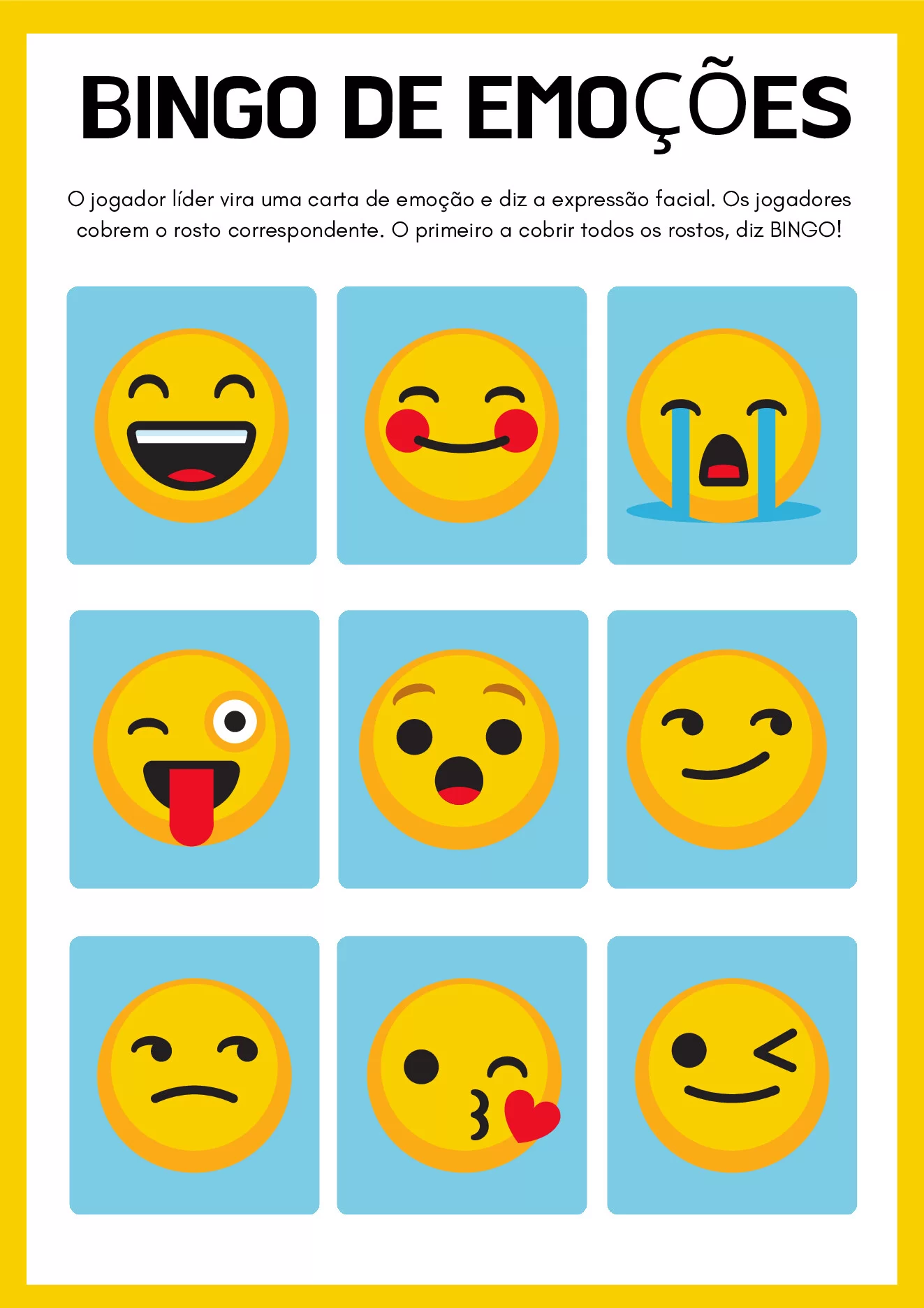 Bingo de emoções: uma atividade divertida — p1 | Ensino Já atividades para educação infantil (ensinoja.com)