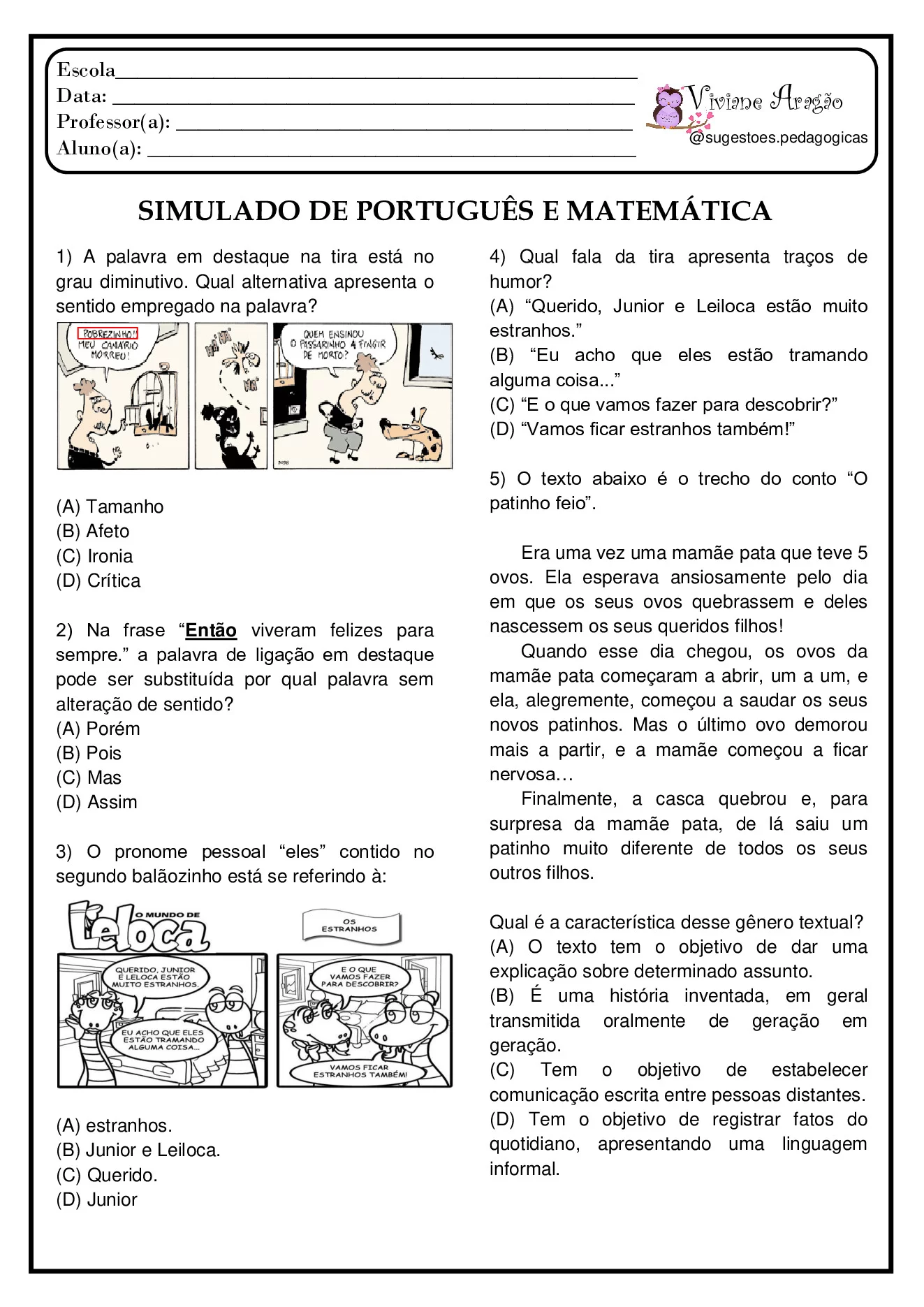 Simulado de português e matemática para alunos — p1