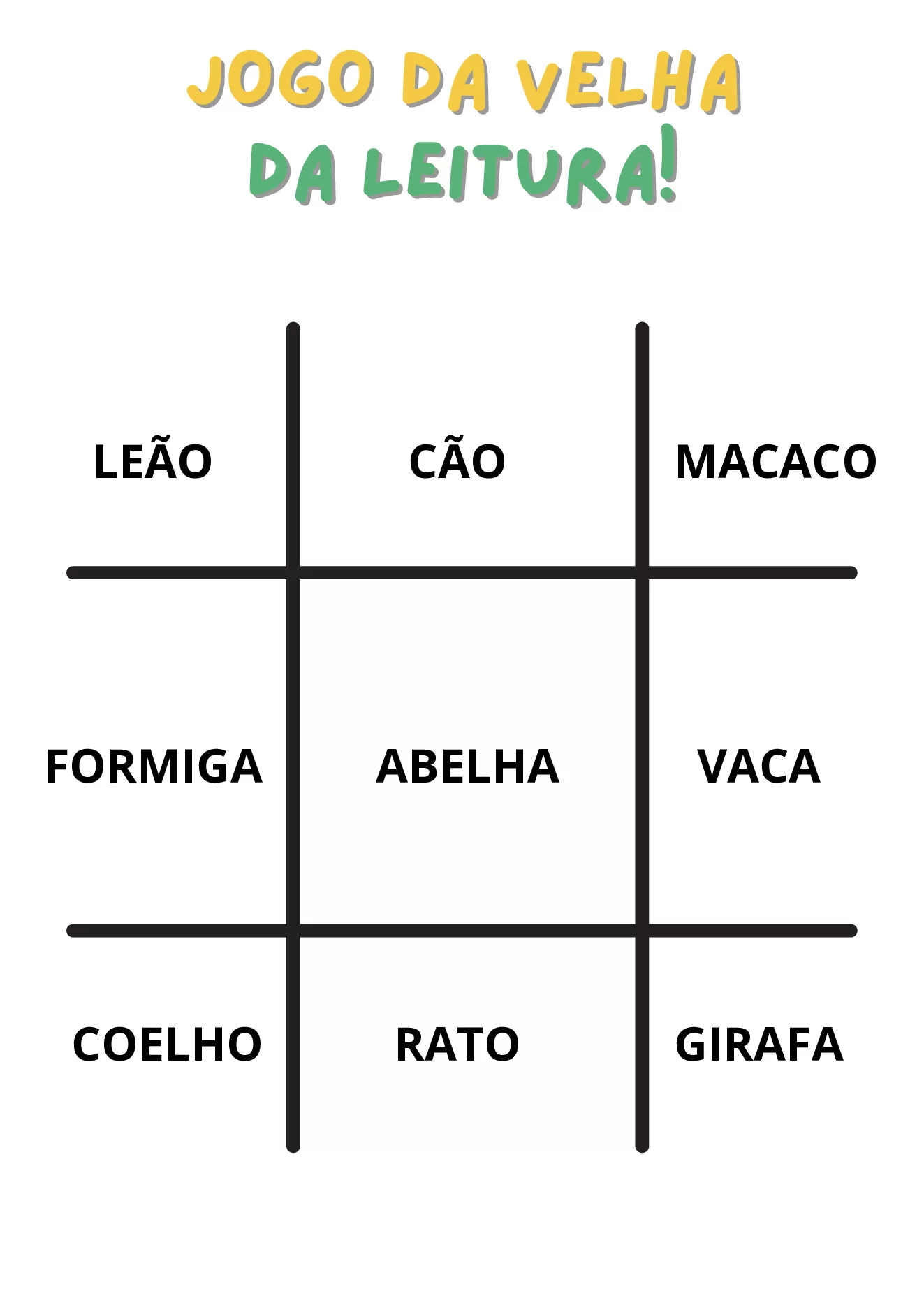 Jogo da velha da leitura para crianças — p1 | Ensino Já atividades para educação infantil (ensinoja.com)