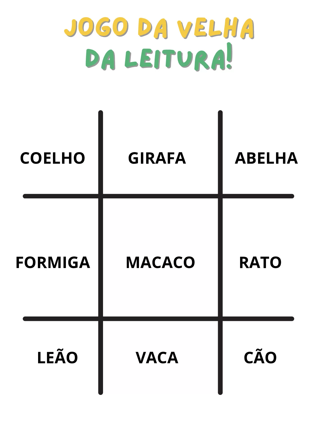 Jogo da velha da leitura para crianças — p2 | Ensino Já atividades para educação infantil (ensinoja.com)