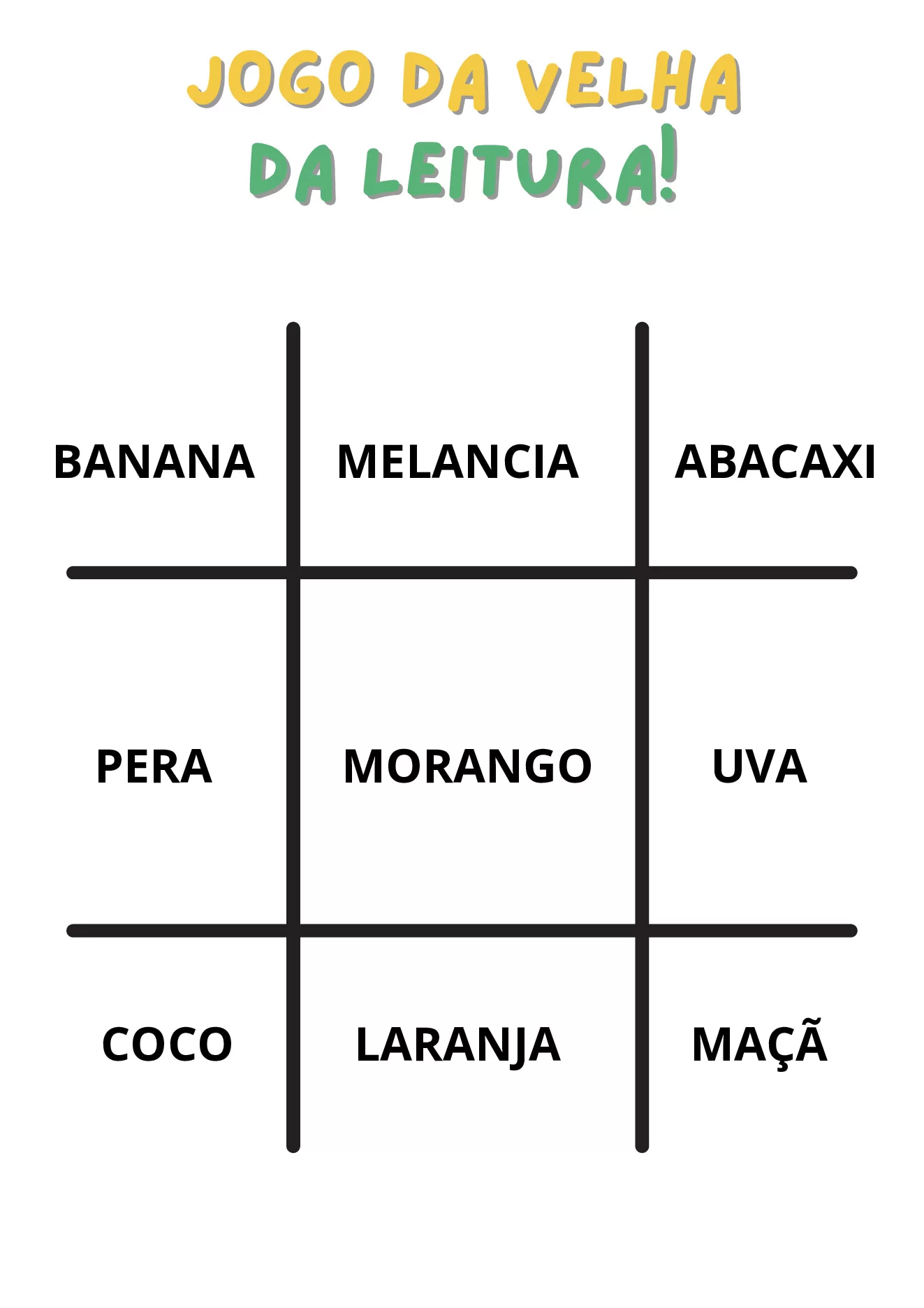 Jogo da velha da leitura para crianças — p5 | Ensino Já atividades para educação infantil (ensinoja.com)