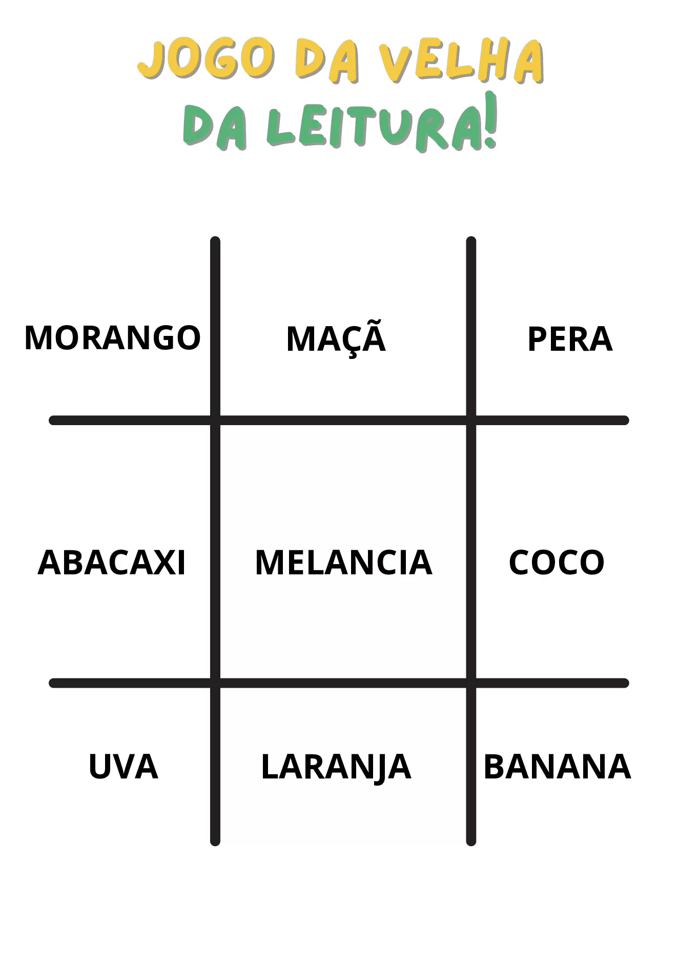 Jogo da velha da leitura para crianças — p6 | Ensino Já atividades para educação infantil (ensinoja.com)