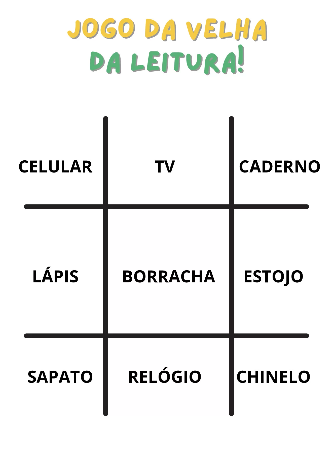 Jogo da velha da leitura para crianças — p9 | Ensino Já atividades para educação infantil (ensinoja.com)