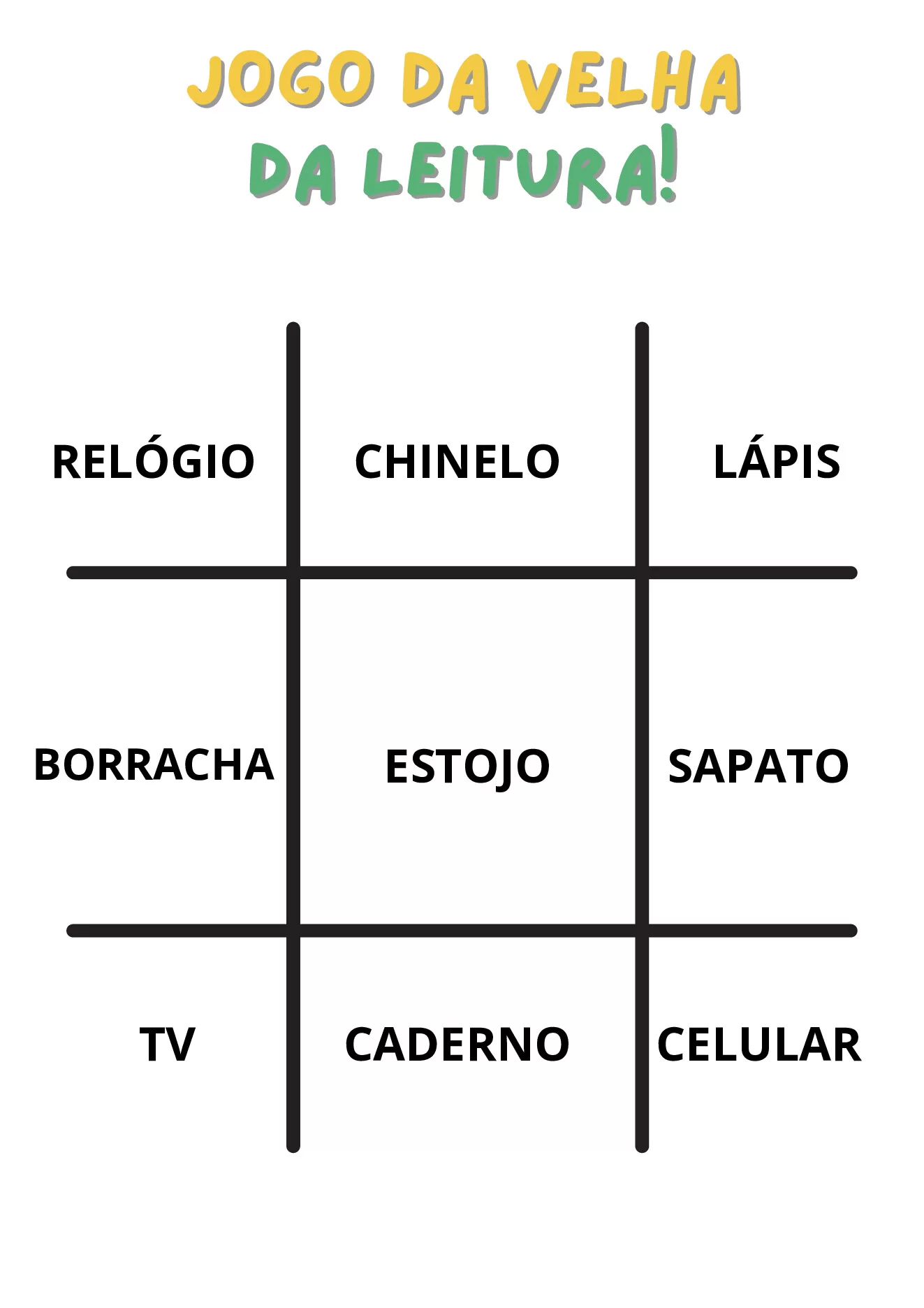 Jogo da velha da leitura para crianças — p10 | Ensino Já atividades para educação infantil (ensinoja.com)