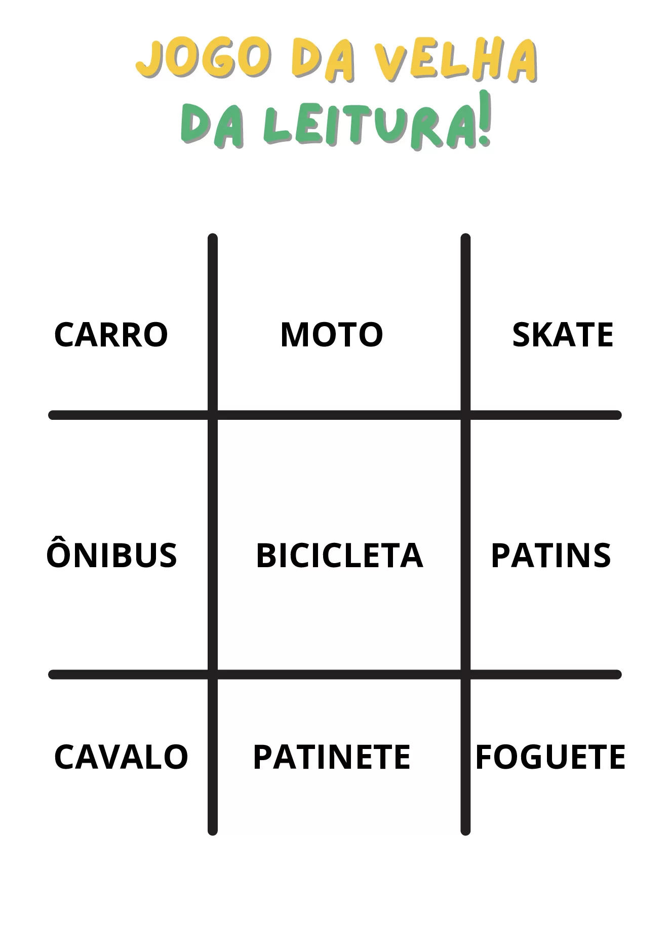 Jogo da velha da leitura para crianças — p13 | Ensino Já atividades para educação infantil (ensinoja.com)