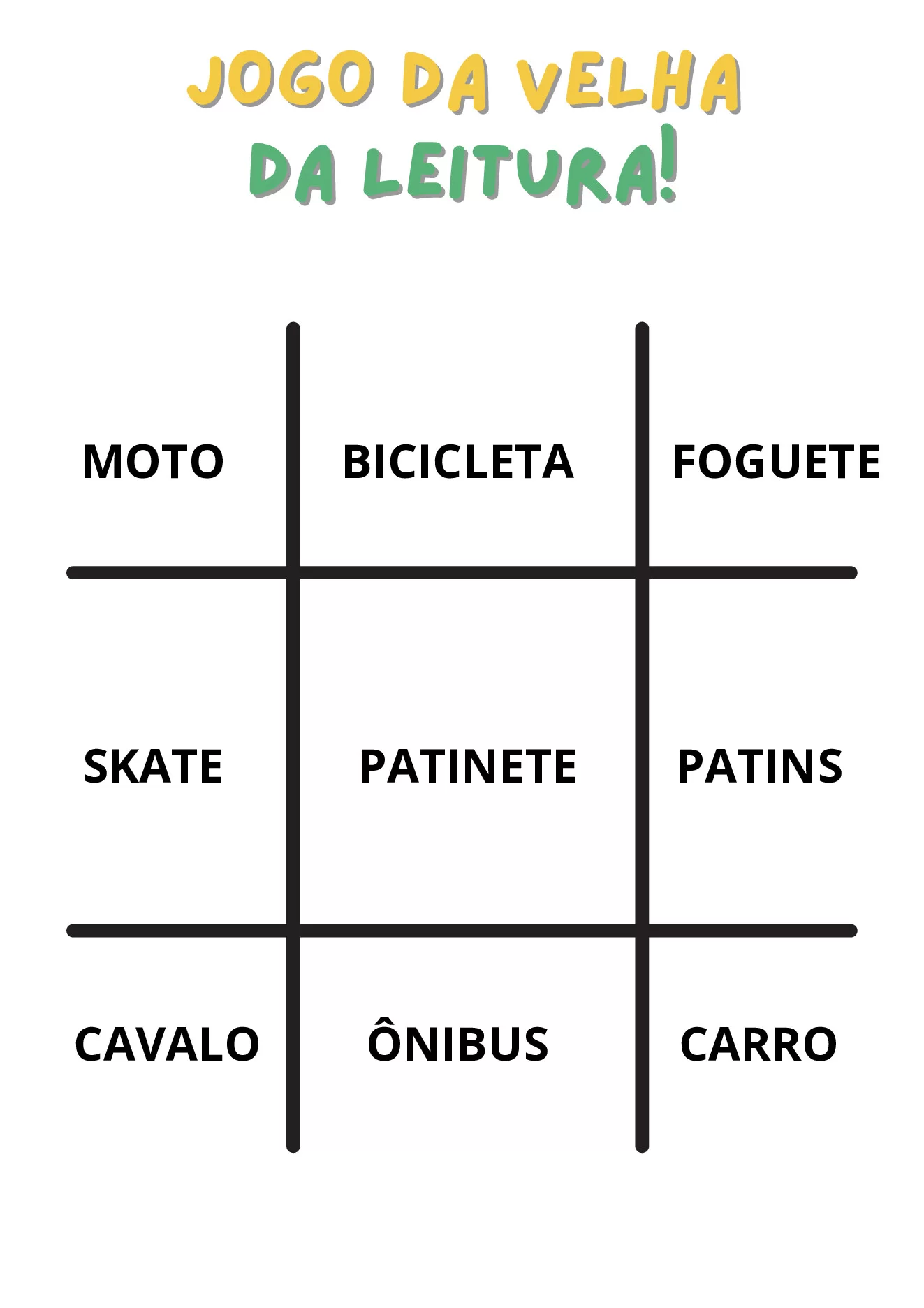 Jogo da velha da leitura para crianças — p14 | Ensino Já atividades para educação infantil (ensinoja.com)