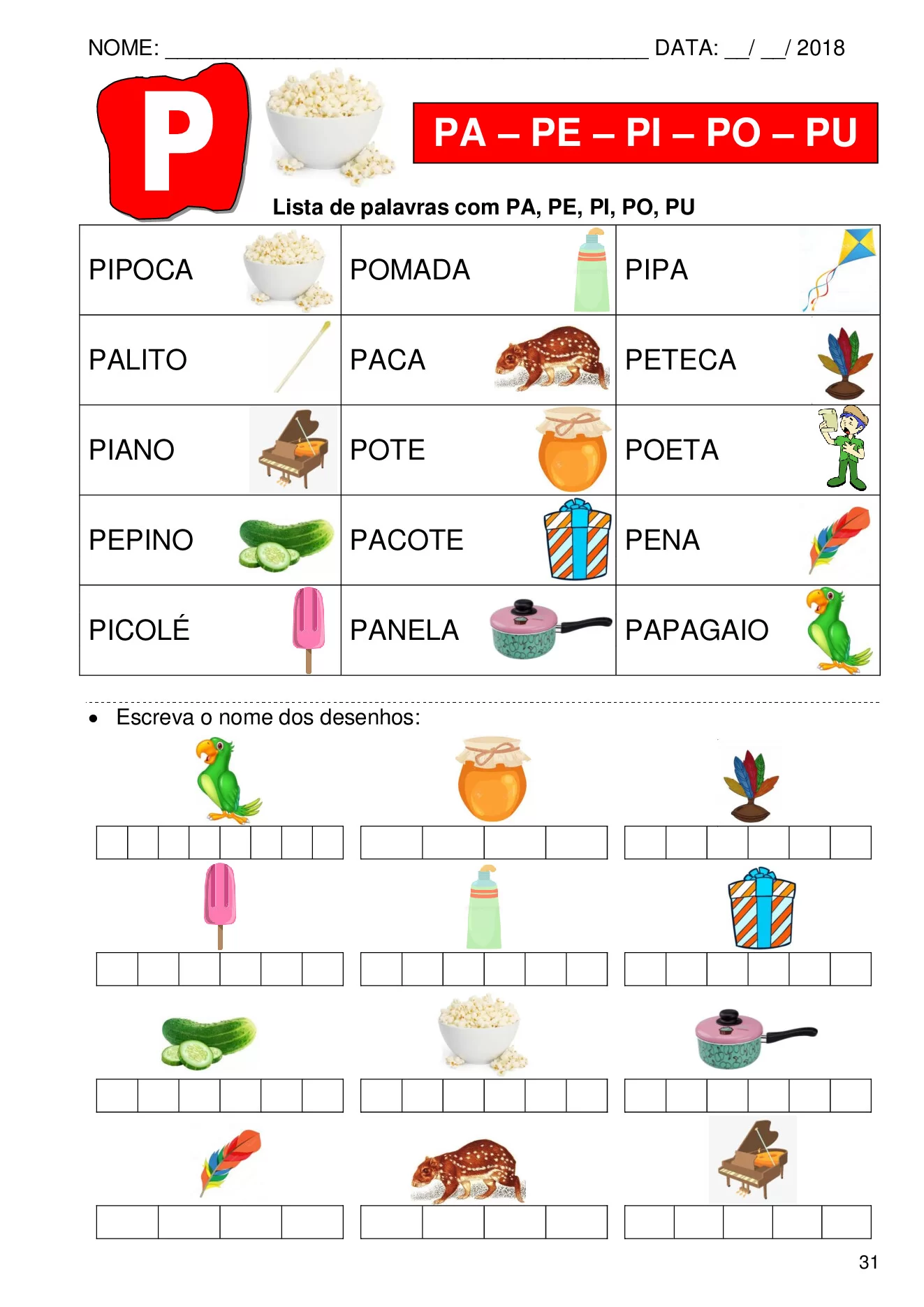 Atividades de alfabetização com sílabas simples para imprimir — p31 | Ensino Já atividades para educação infantil (ensinoja.com)